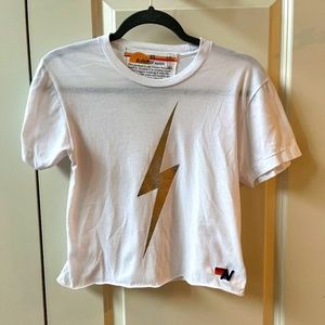 Aviator Nation GOLD Lighting Bolt Boyfriend T